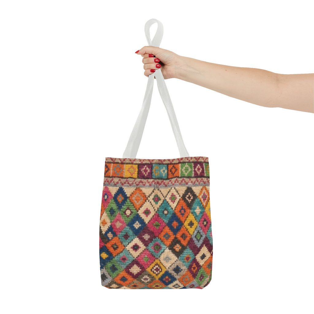 Colorful Kilim Diamond Pattern Tote Bag | Boho Tribal Aztec Shopper
