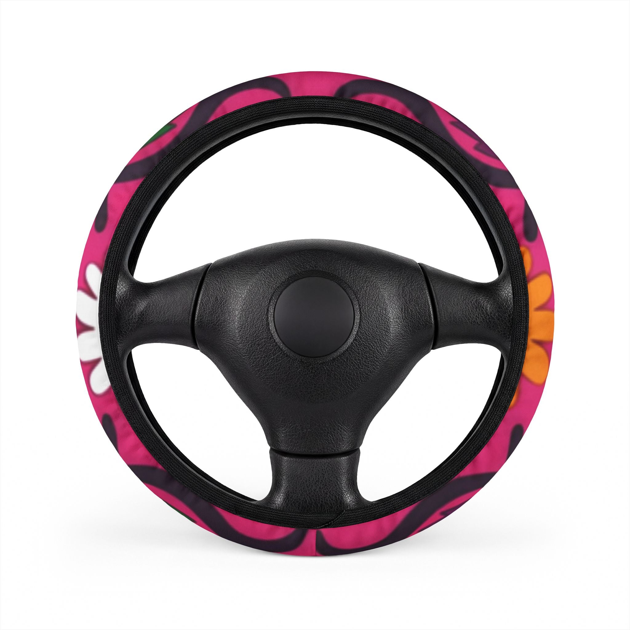 Pink Floral Pattern Car Steering Wheel Cover | Daisy Boho Print