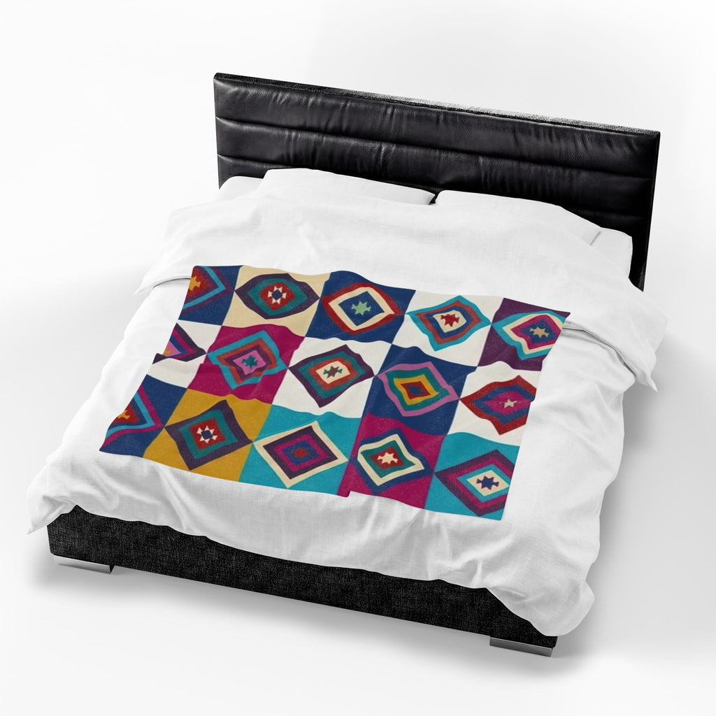 Southwestern Diamond Pattern Velveteen Plush Blanket | Colorful Geometric Throw