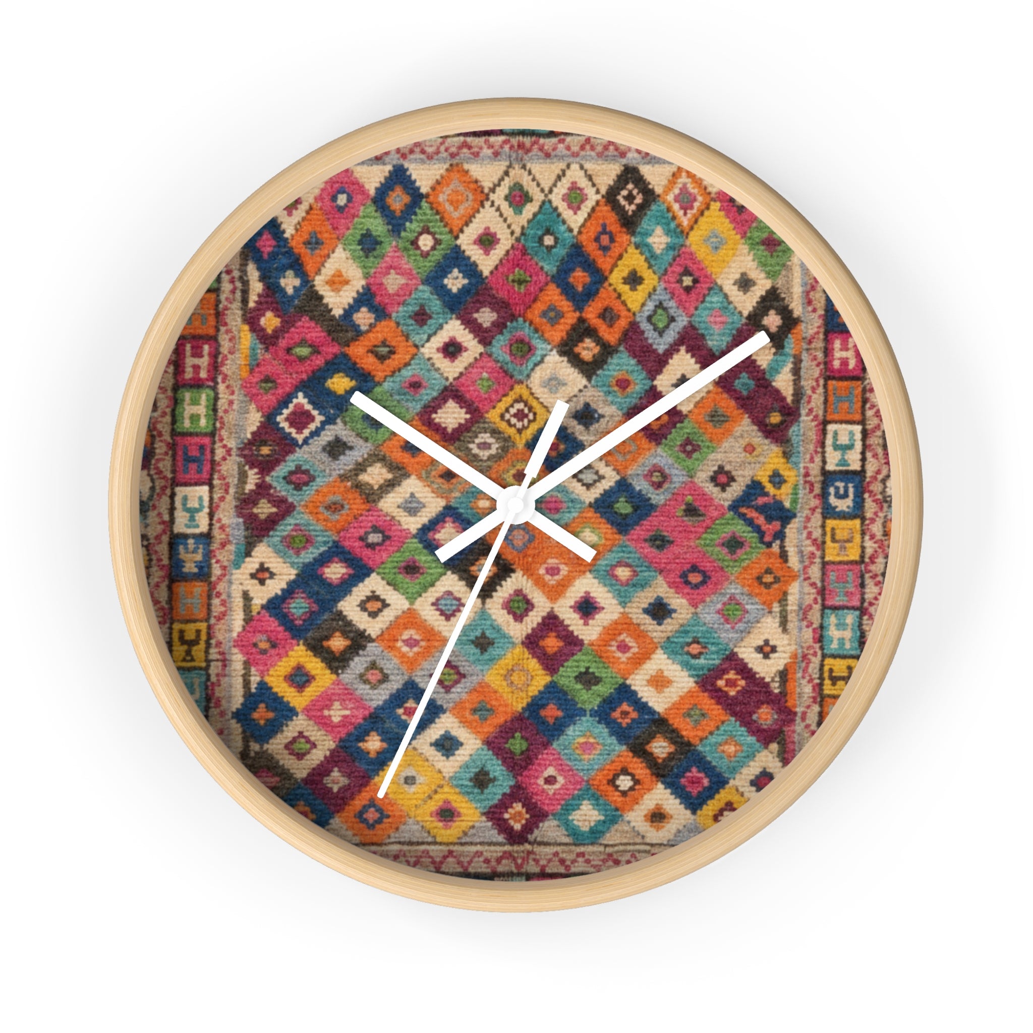 Colorful Kilim Pattern Wall Clock | Geometric Boho Decor