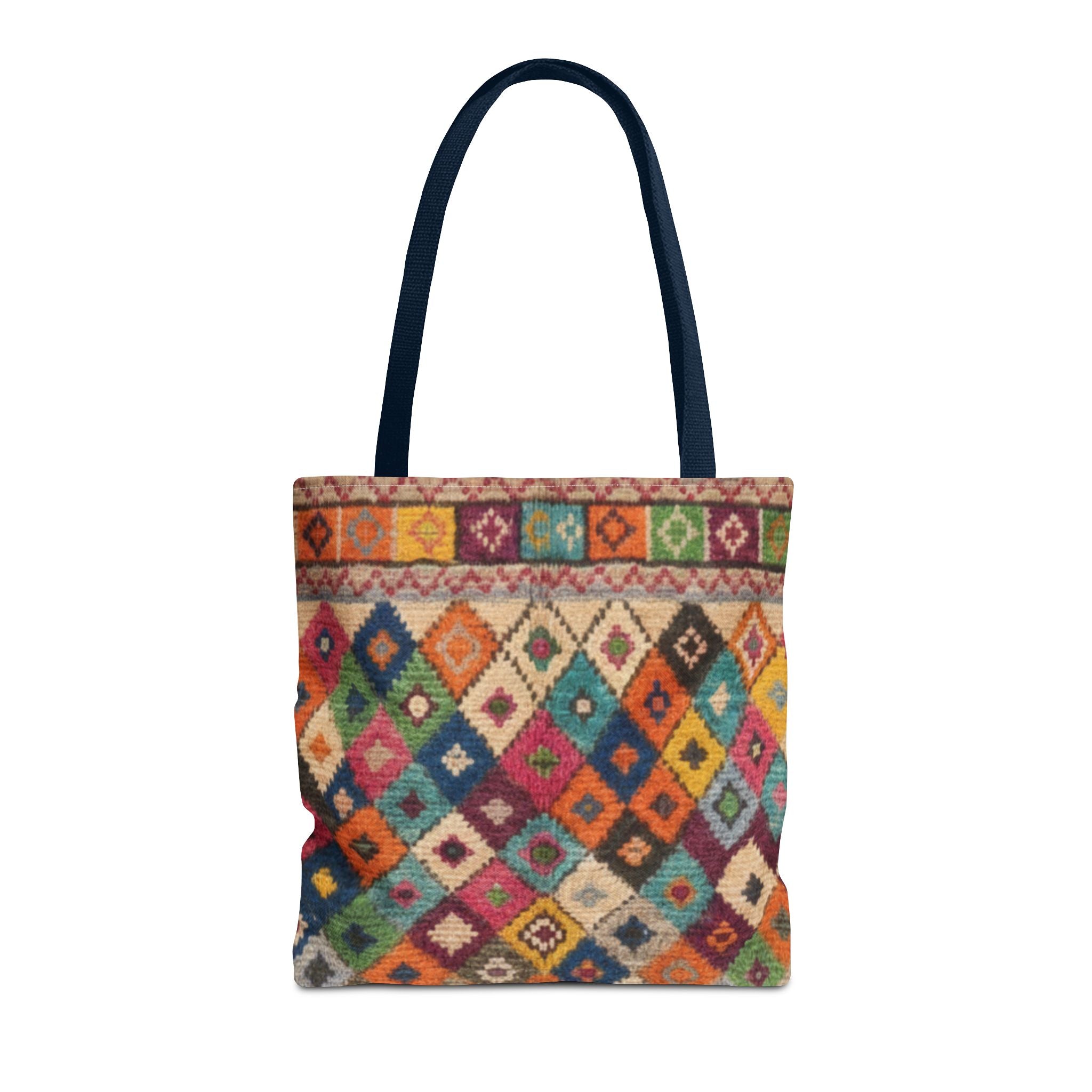 Colorful Kilim Diamond Pattern Tote Bag | Boho Tribal Aztec Shopper