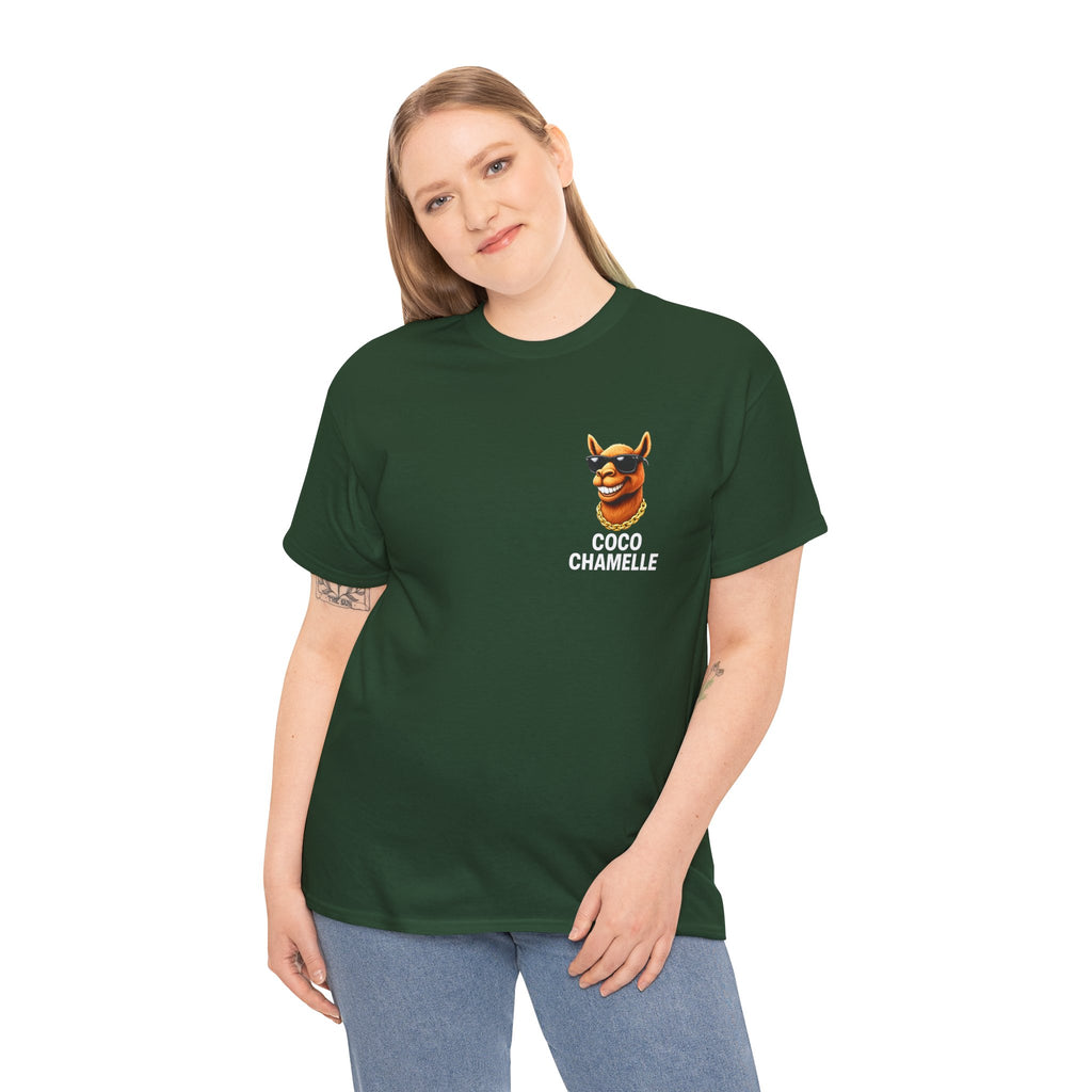 Coco Chamelle Tee Shirt - Cool Camel with Sunglasses & Gold Chain