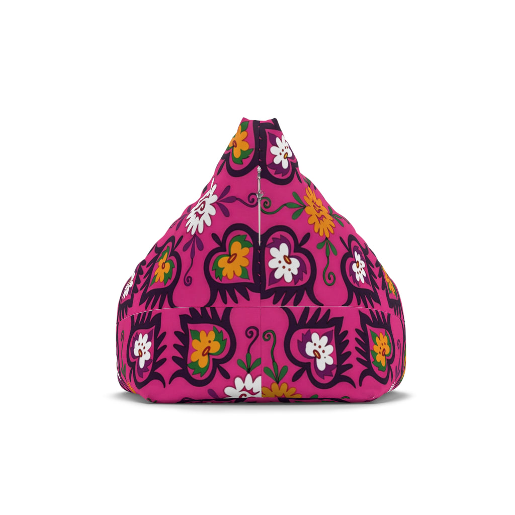 Pink Floral Pattern Bean Bag Chair Cover | Boho Flower Motif