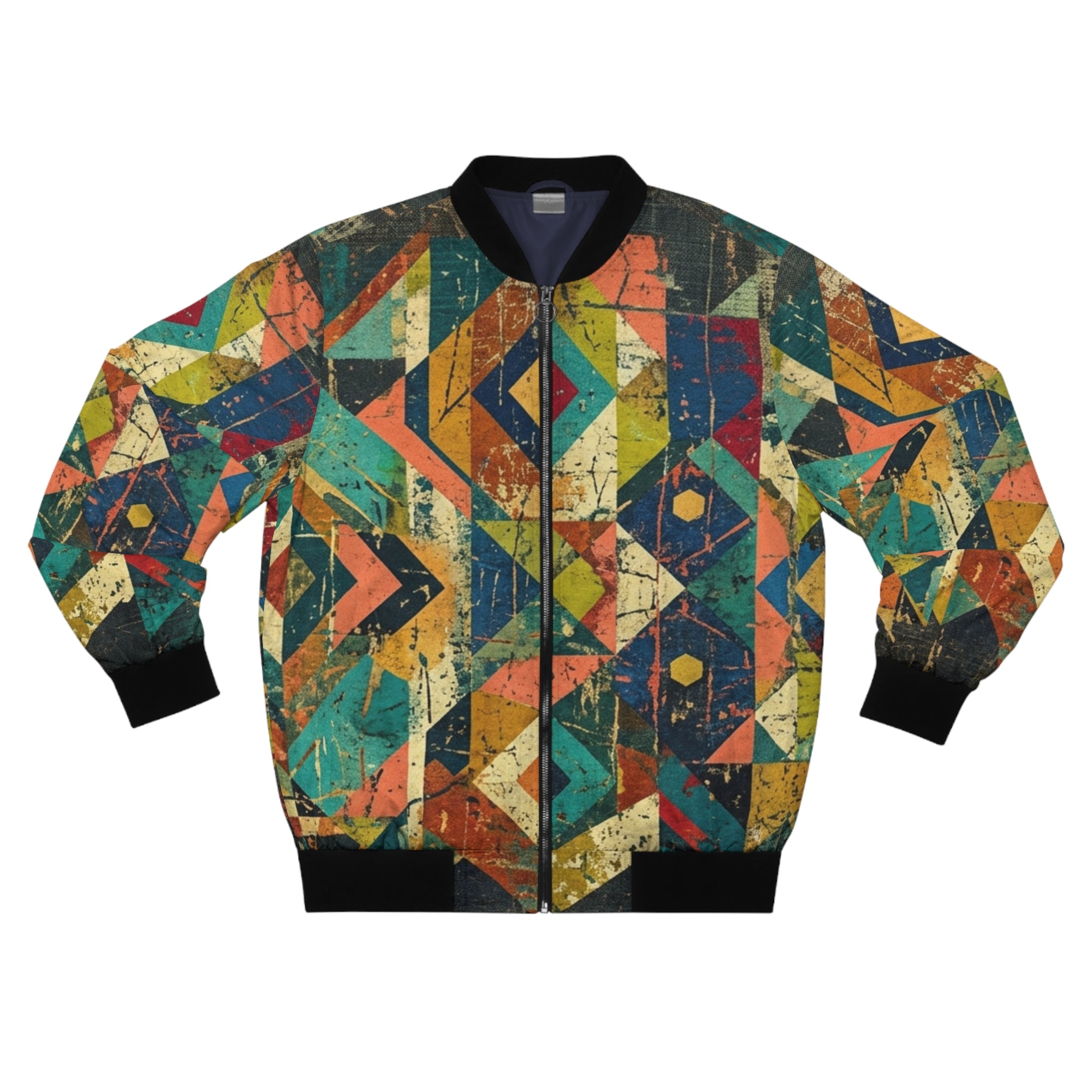 Vintage Geometric Aztec Pattern Bomber Jacket | Colorful Tribal Print