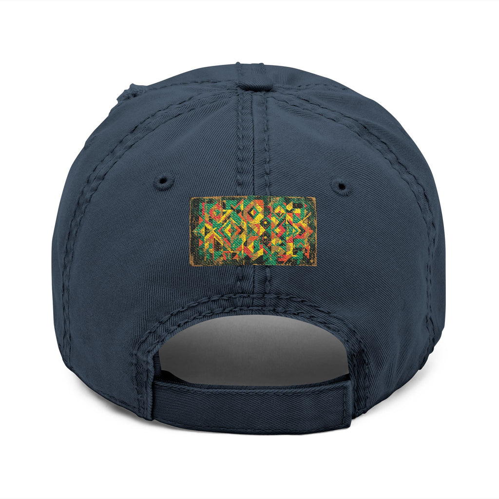 Abstract Colorful Geometric Embroidery Dad Hat | Distressed Patch Cap