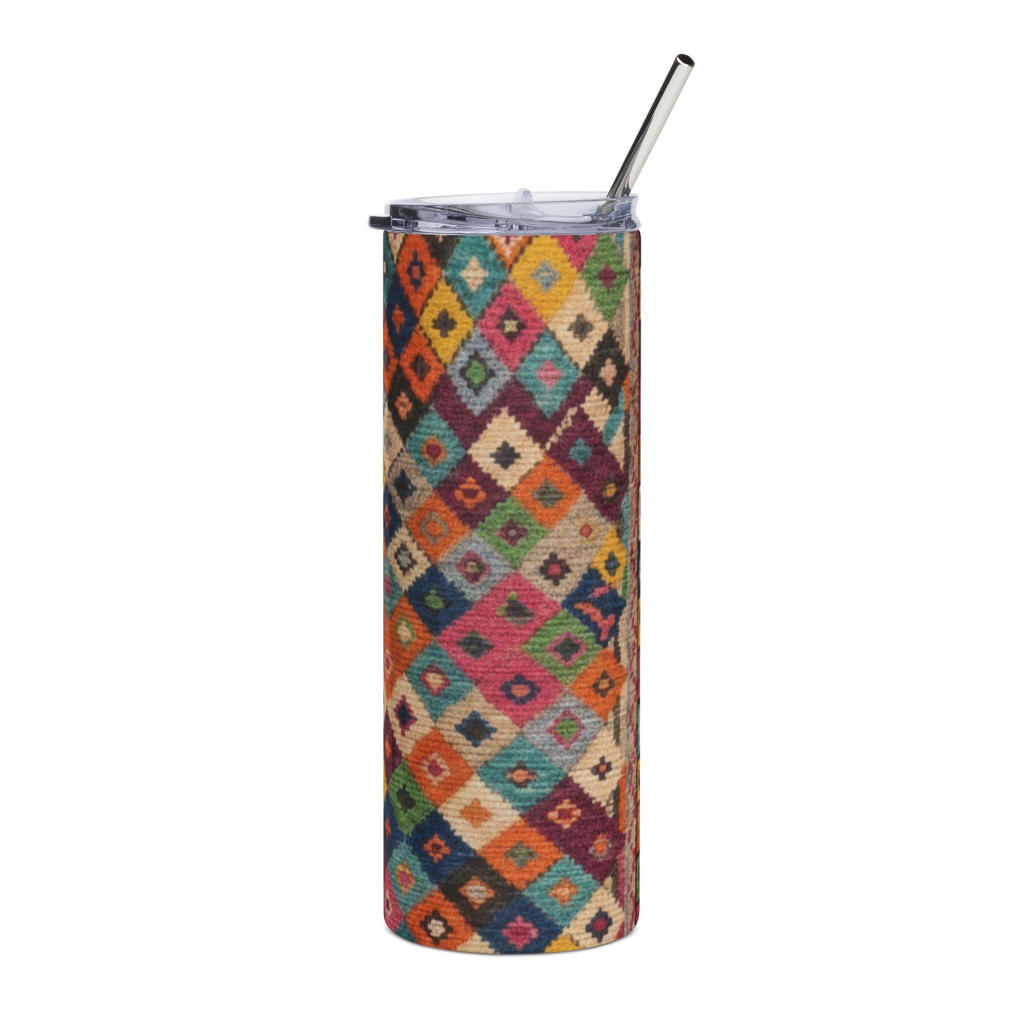 Colorful Kilim Diamond Pattern Tumbler | 20oz Stainless Steel Skinny Tumbler