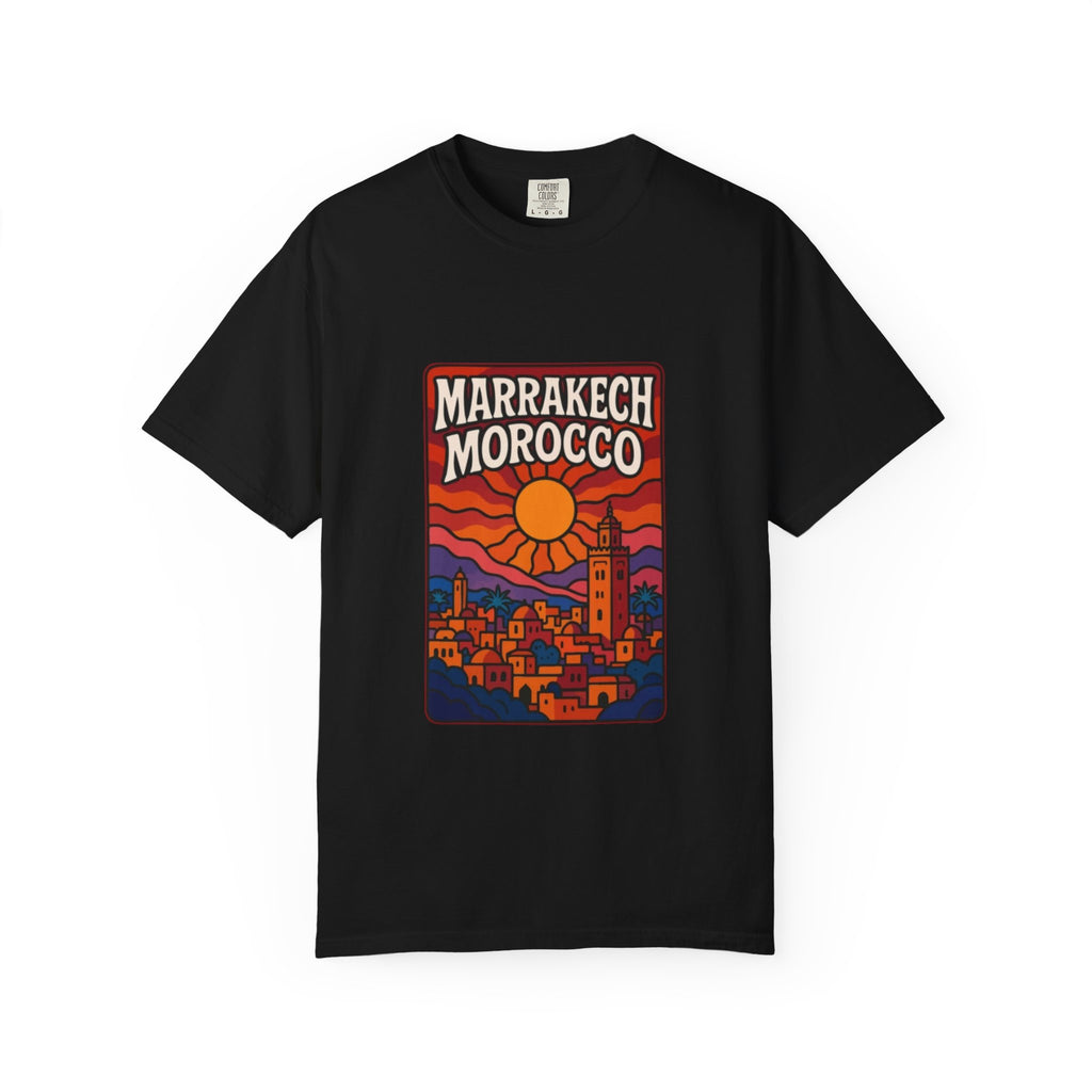 Marrakech Morocco Sunset Illustration T-Shirt | Moroccan Cityscape Tee