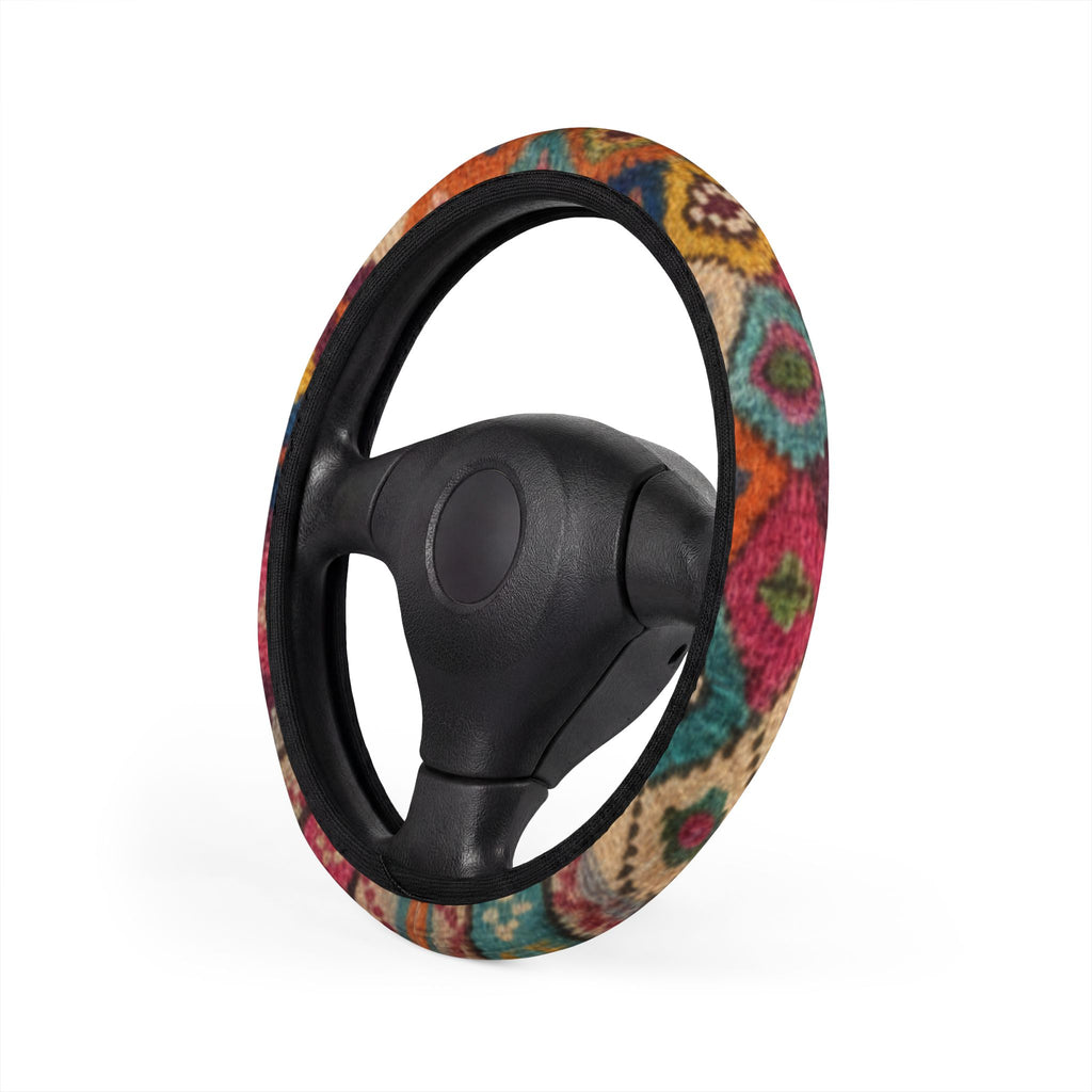 Boho Floral Pattern Car Steering Wheel Cover | Colorful Tie-Dye Inspired