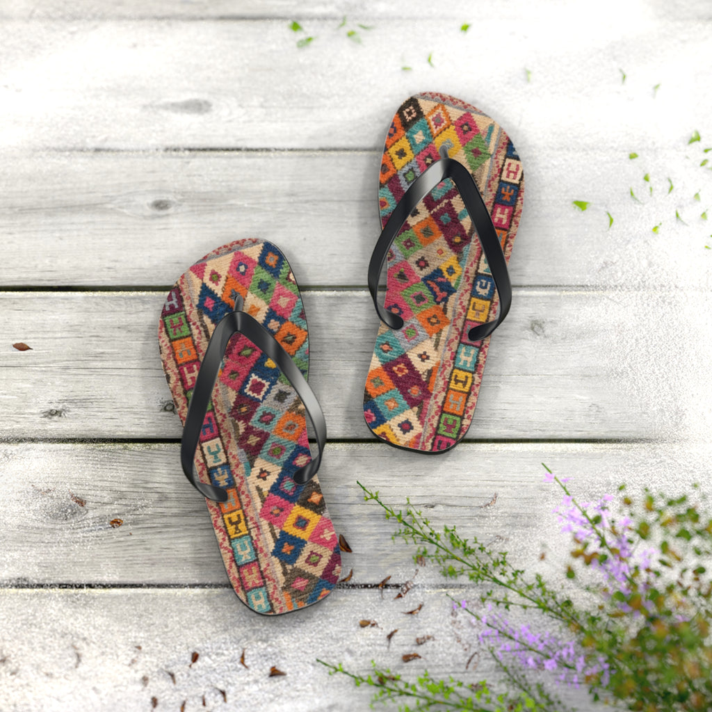 Boho Kilim Pattern Flip Flops | Colorful Tribal Slip-Ons