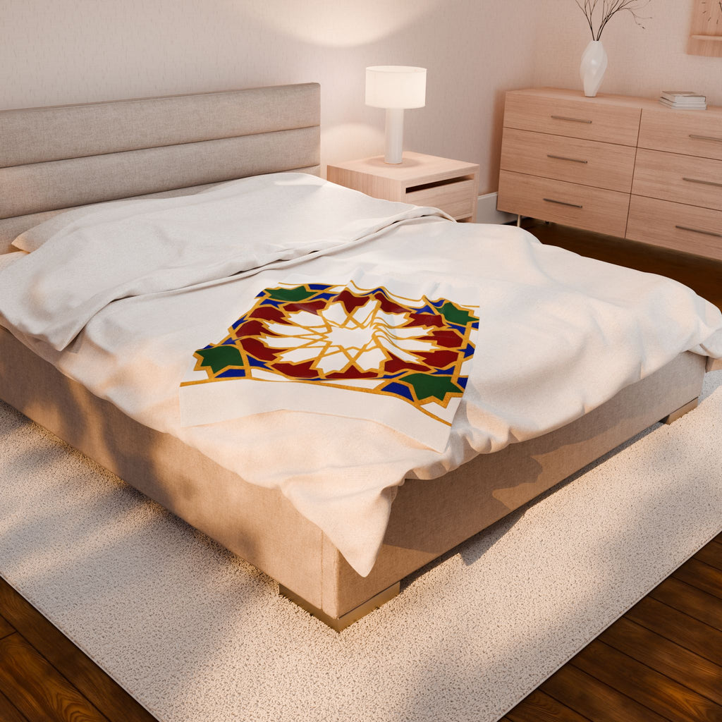 Geometric Moroccan Tile Velveteen Plush Blanket | Starburst Pattern