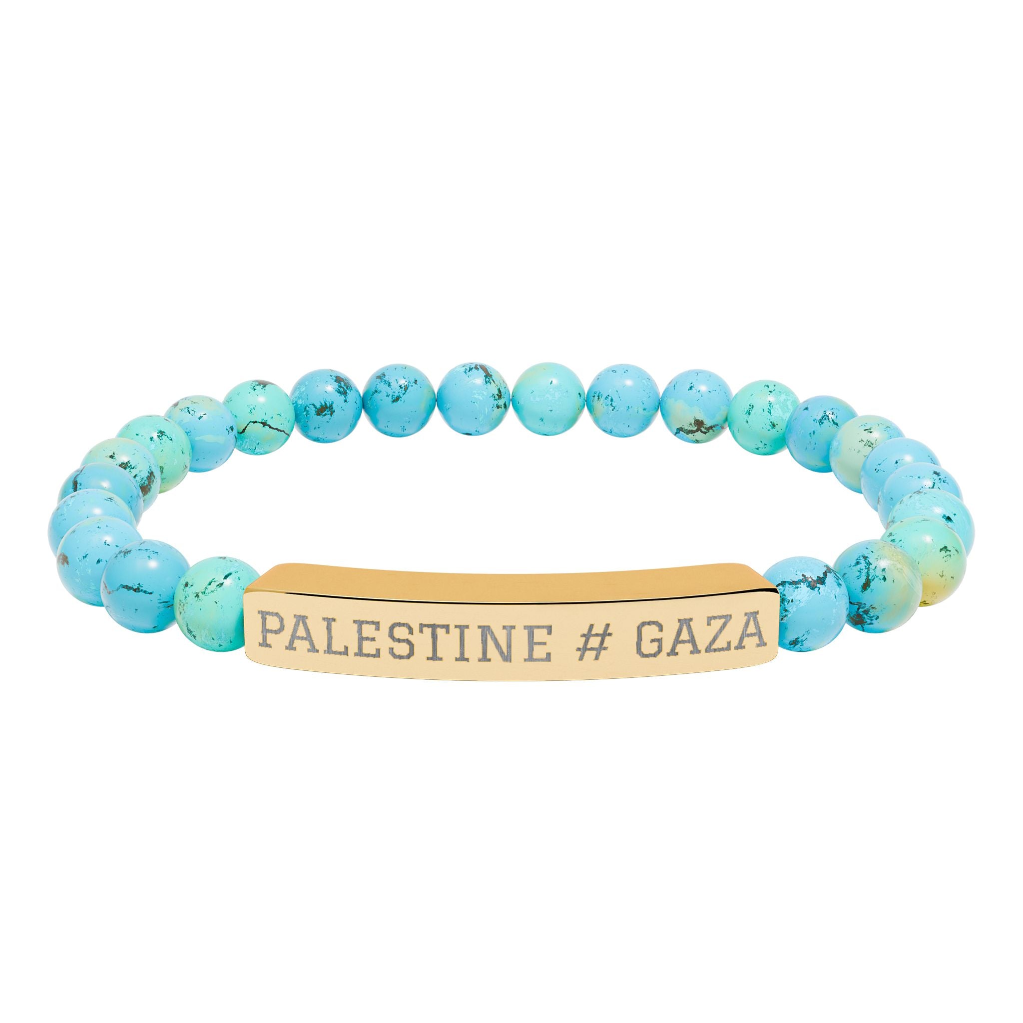 Palestine Engraved Bar Bracelet Natural Stone Stretch Bracelet | Beaded ID Bracelet