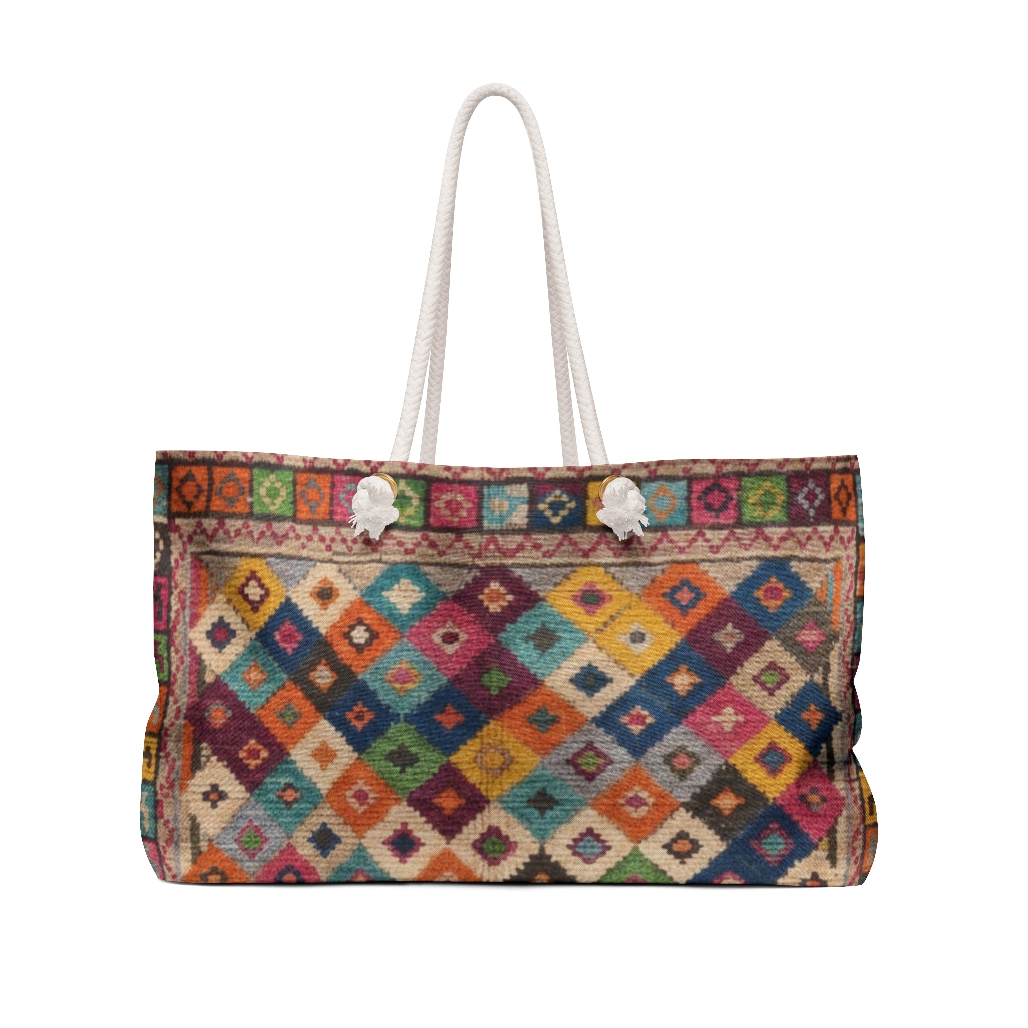 Colorful Kilim Diamond Pattern Weekender Bag | Boho Travel Tote