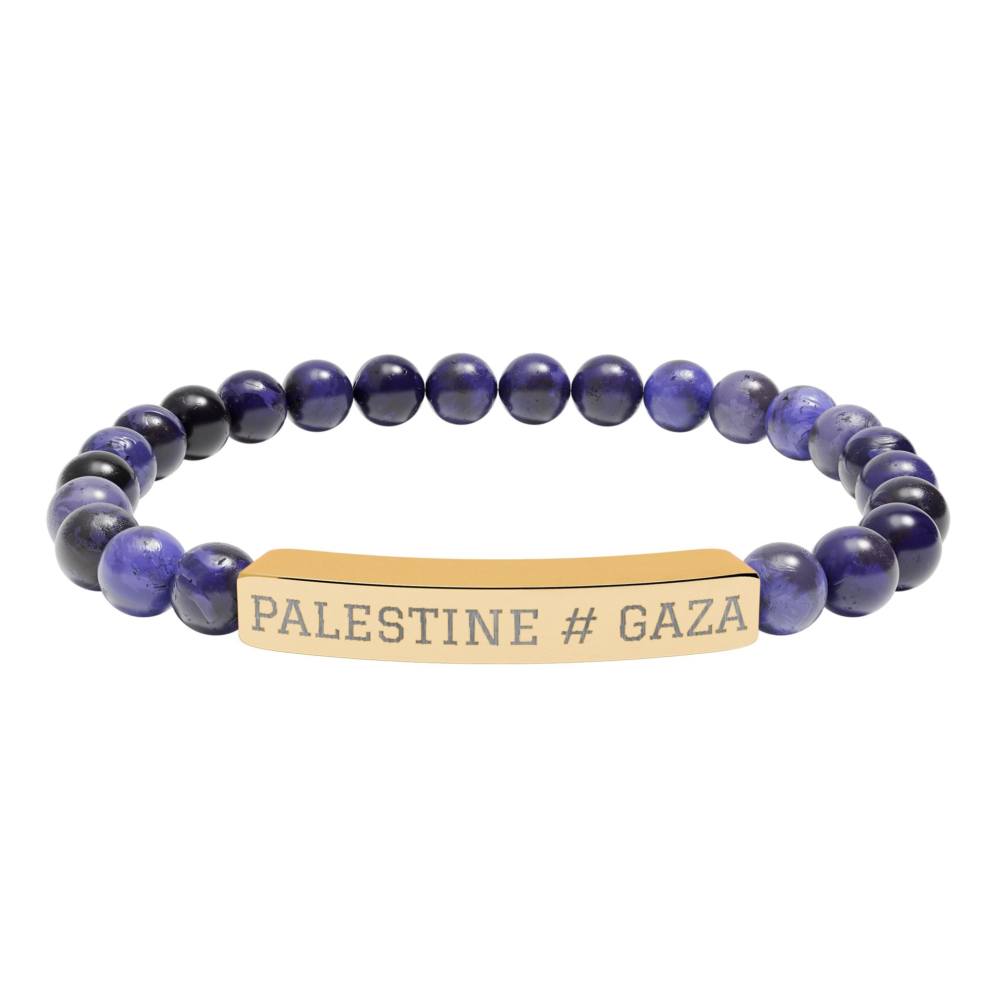 Palestine Engraved Bar Bracelet Natural Stone Stretch Bracelet | Beaded ID Bracelet
