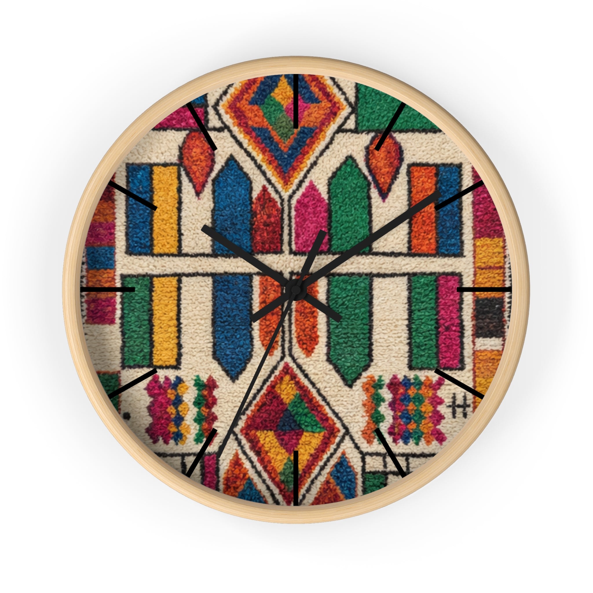 Colorful Moroccan Geometric Pattern Wall Clock | Boho Tile Design