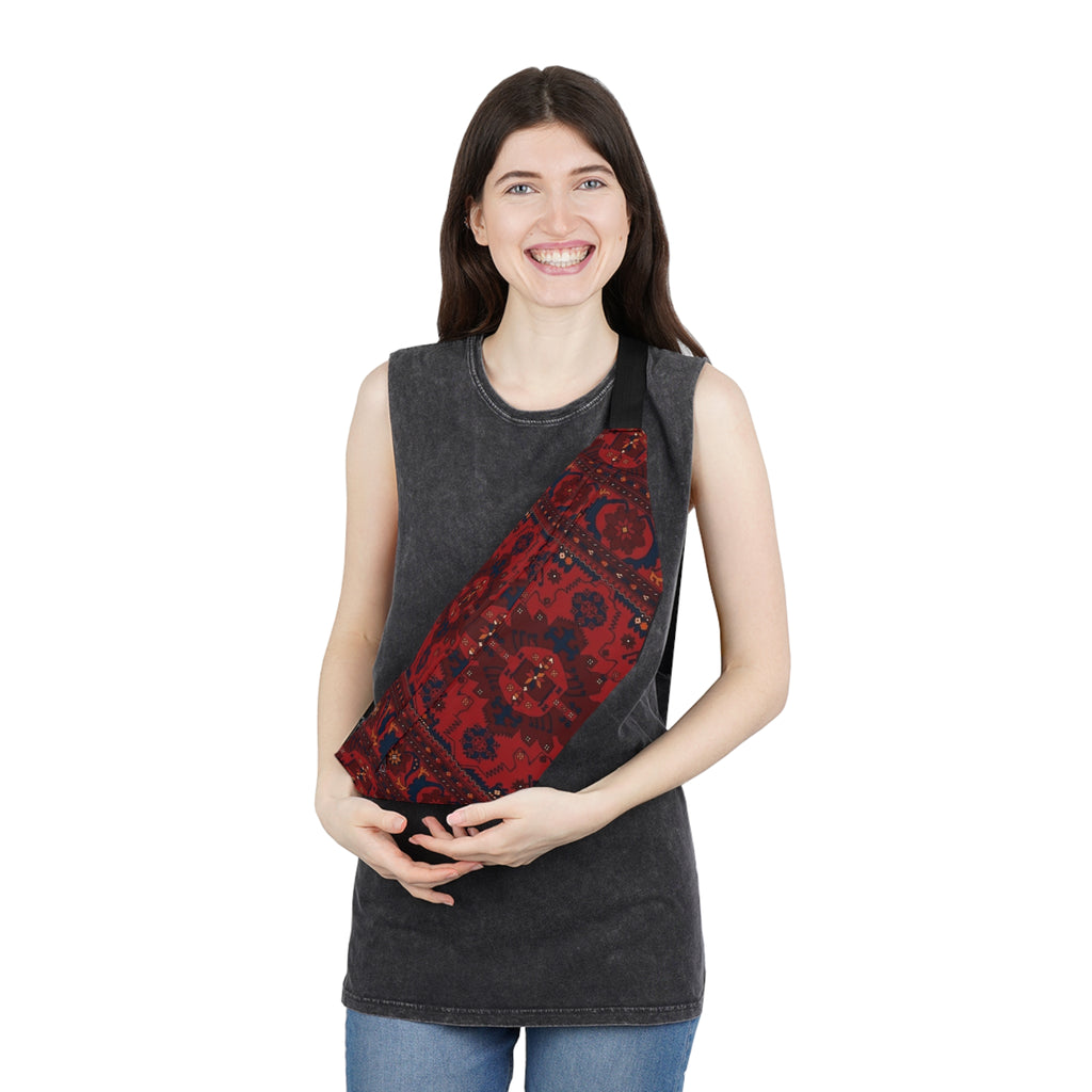Red Persian Rug Pattern Fanny Pack | Large Waist Bag, Boho Travel Accessory