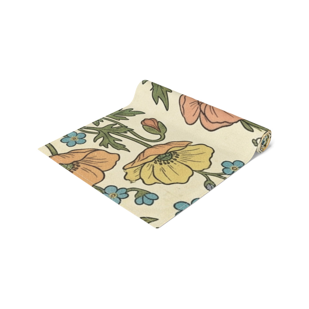 Vintage Floral Spring Table Runner | Poppy & Rose Botanical Design