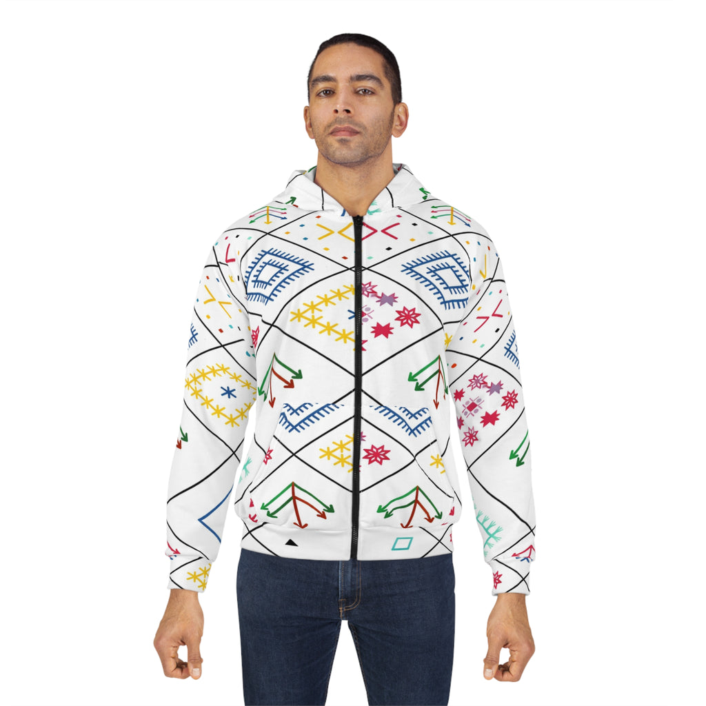 Colorful Geometric Folk Pattern Zip Hoodie | All-Over Print
