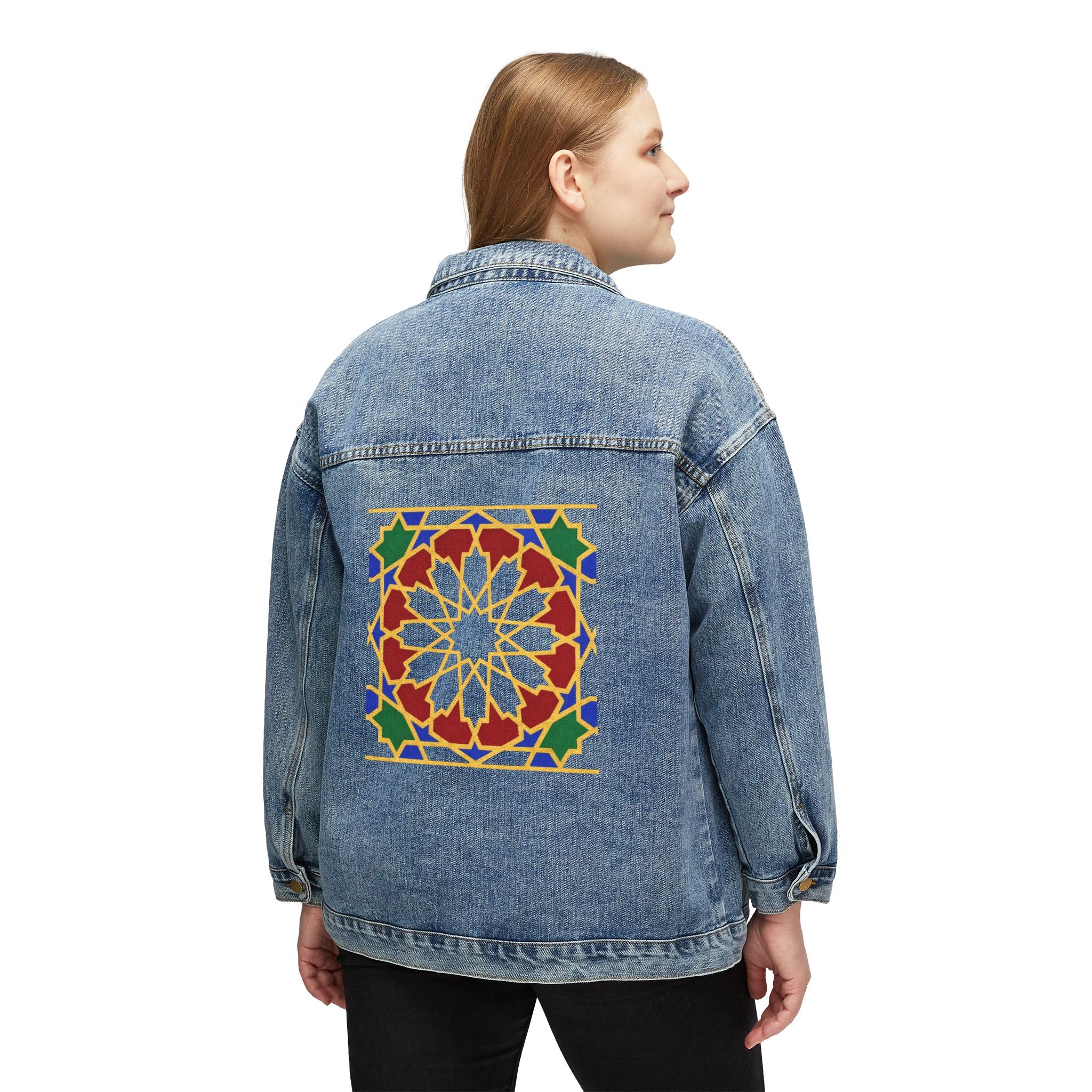 Geometric Mosaic Rose Window Denim Jacket | Back Panel Art