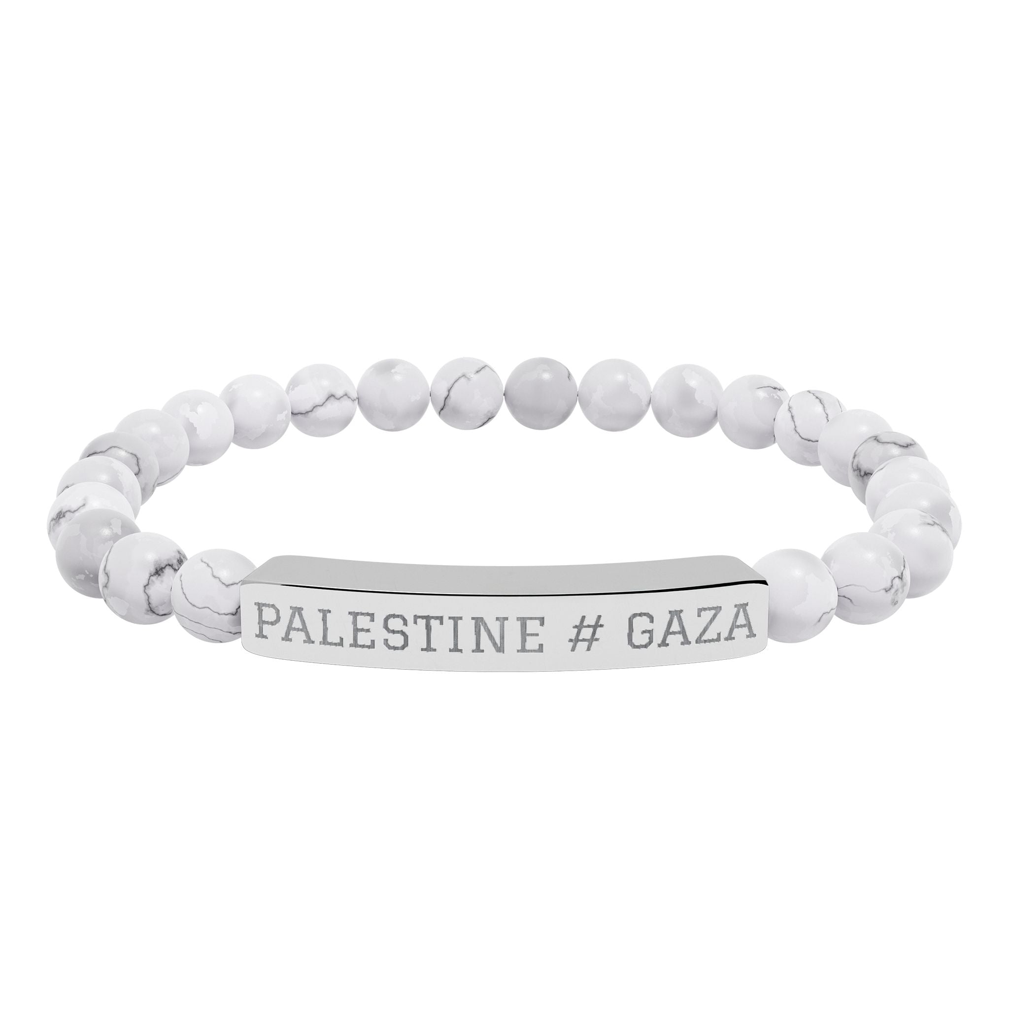 Palestine Engraved Bar Bracelet Natural Stone Stretch Bracelet | Beaded ID Bracelet