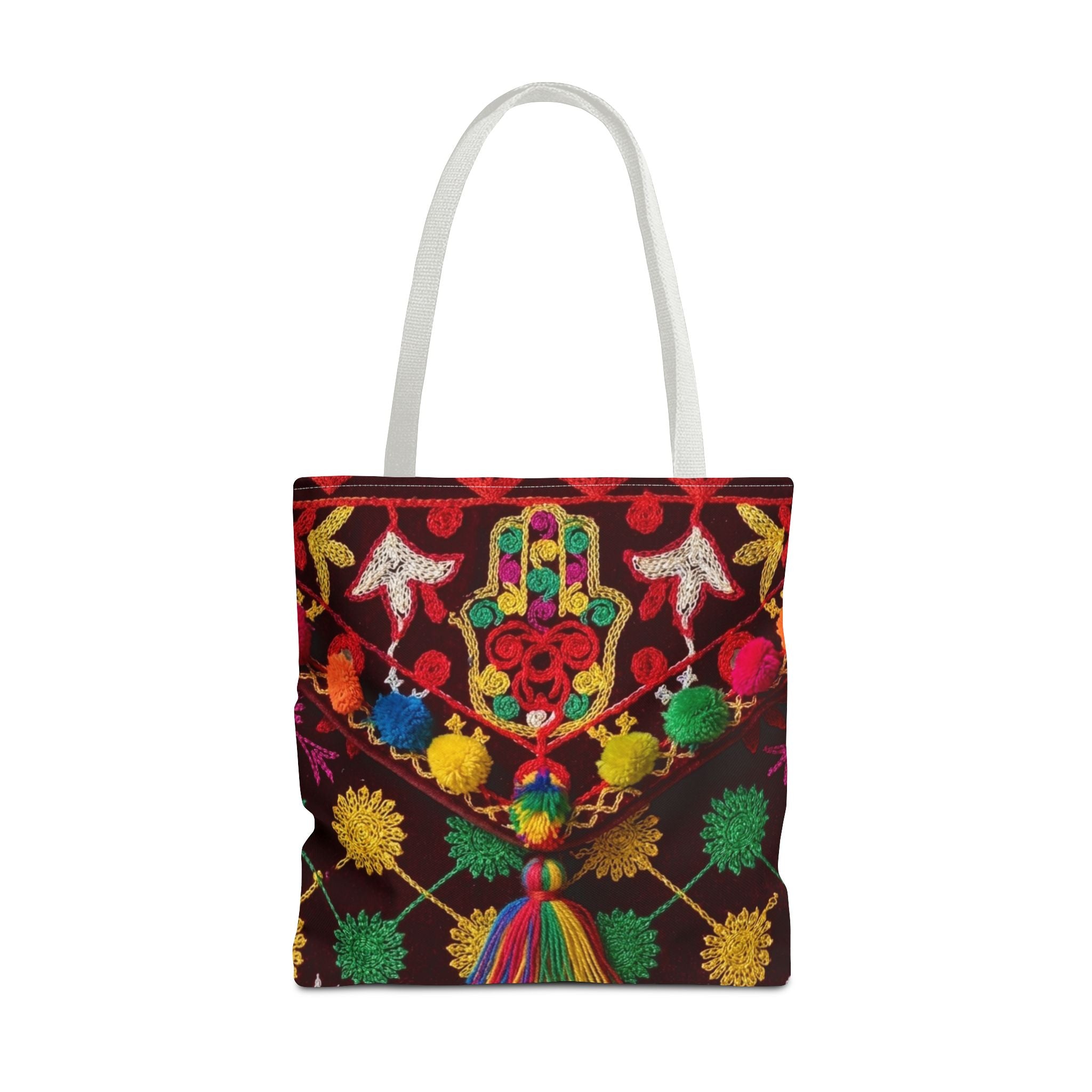 Marrakech Colors Tote Bag | Colorful Pom Pom Boho Print