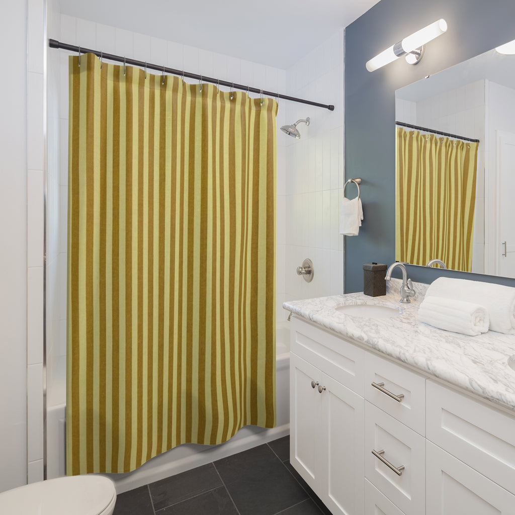 Mustard Yellow Vertical Stripe Shower Curtain | Retro Bathroom Decor